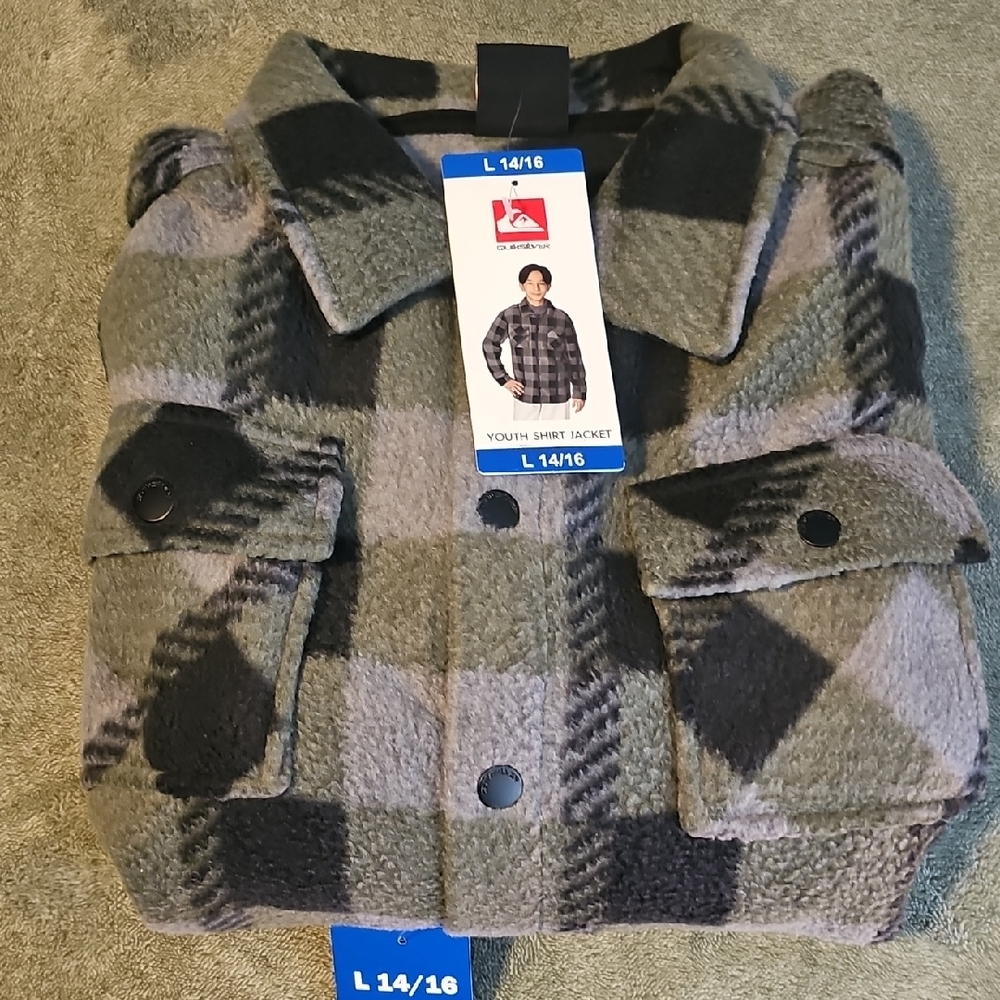 Quiksilver Kids Plaid Puffer Jacket - Black and Gray
